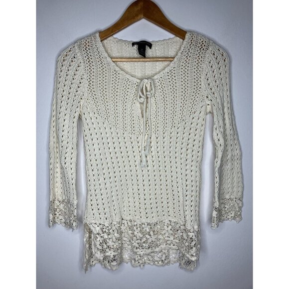 International Concepts Crochet Floral Lace Womens XS Hippie Boho Top - Picture 1 of 9